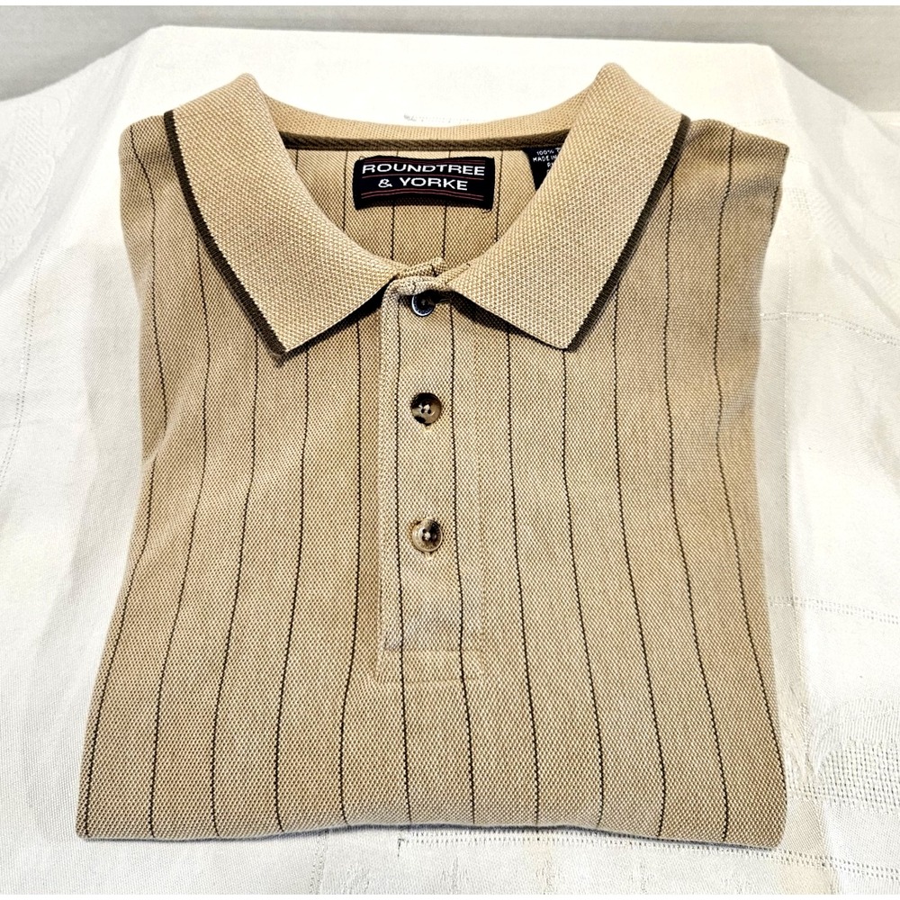 Roundtree & Yorke Men's L Sleeve 3-Button Polo Beige/Brown